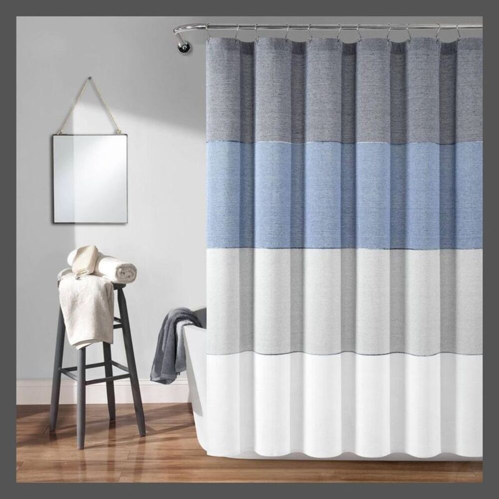 72"x72" Ombre Recycled Cotton Shower Curtain Navy - Lush Décor